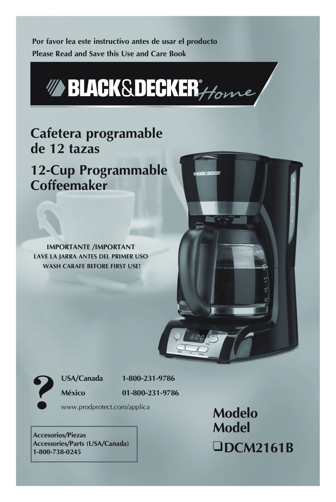 Black & Decker manual Modelo Model DCM2161B, Cafetera programable de 12 tazas 12-Cup Programmable Coffeemaker 