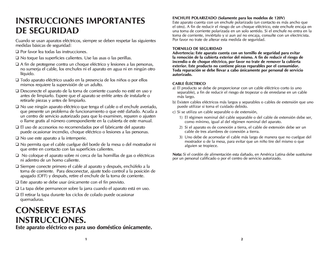 Black & Decker DCM2161B manual Instrucciones Importantes De Seguridad, Conserve Estas Instrucciones 
