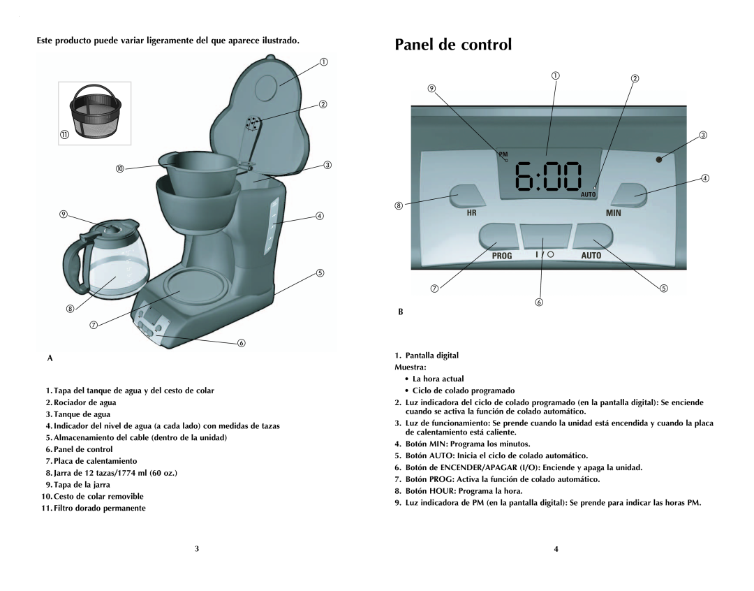 Black & Decker DCM2161B manual Panel de control 