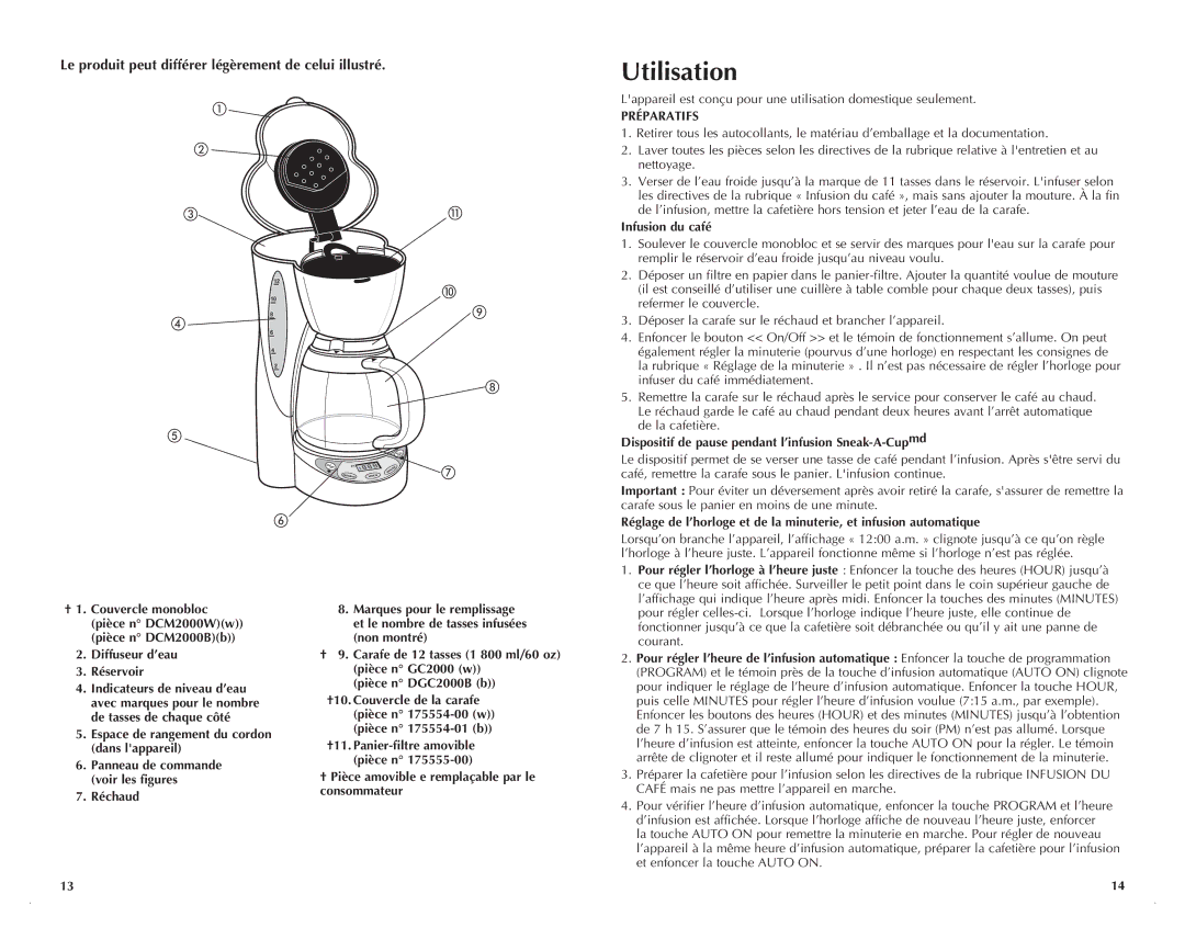 Black & Decker DCM2500B, DCM2500K manual Utilisation, Le produit peut différer légèrement de celui illustré, Préparatifs 