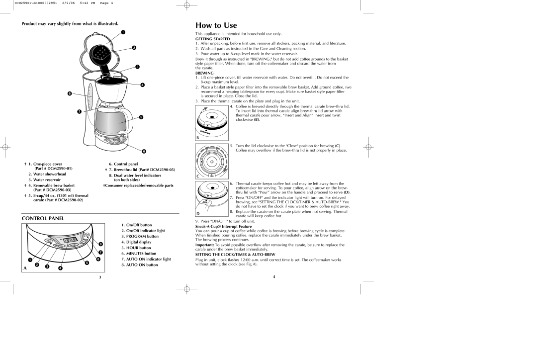 Black & Decker DCM2590W manual How to Use, Control Panel, Product may vary slightly from what is illustrated 