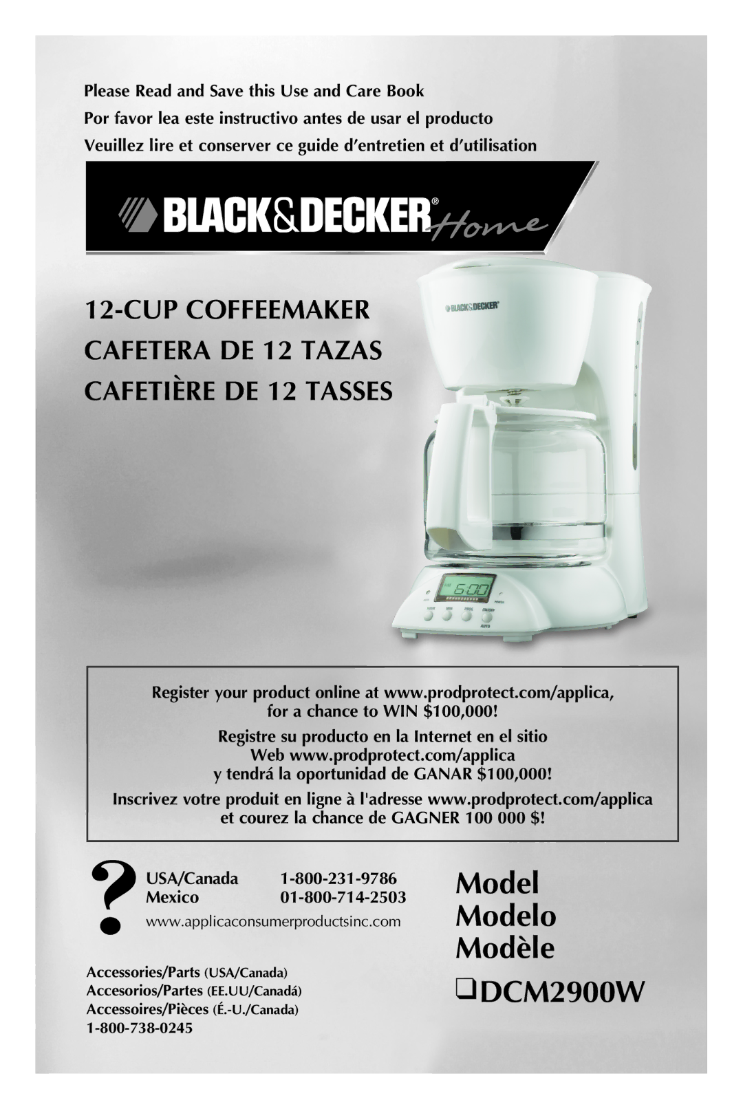 Black & Decker manual Model Modelo Modèle DCM2900W, Please Read and Save this Use and Care Book 