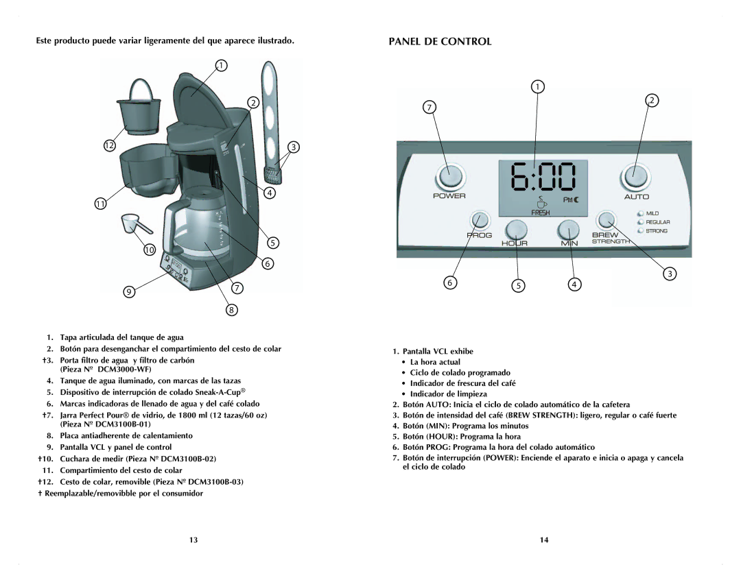 Black & Decker DCM3100B manual Panel DE Control 