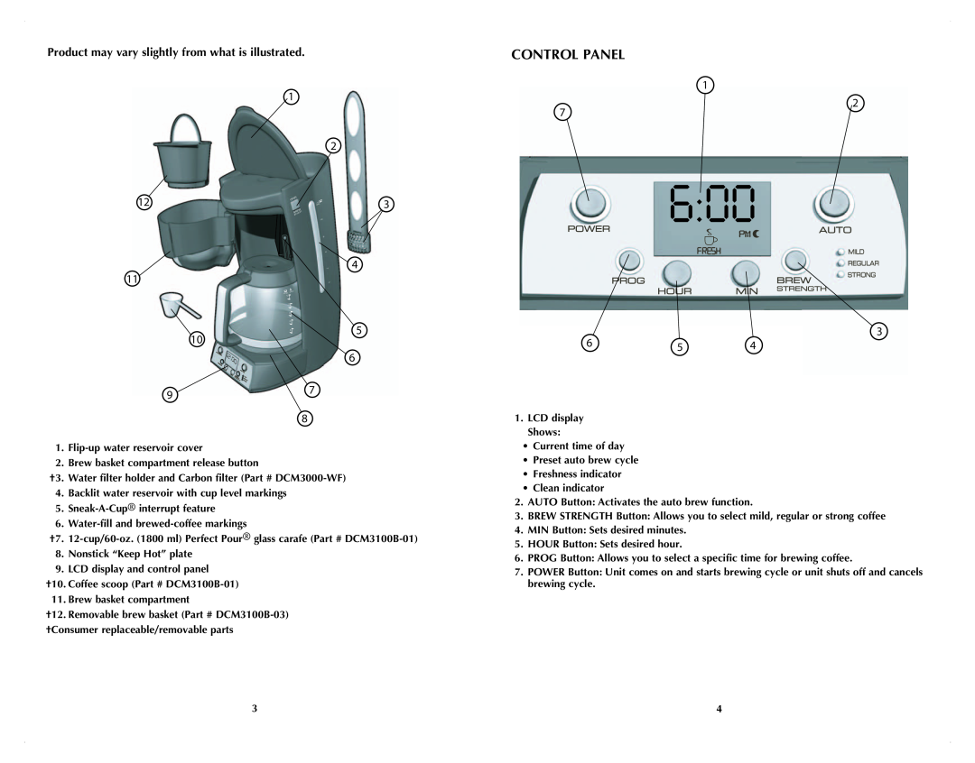 Black & Decker DCM3100B manual Control Panel 