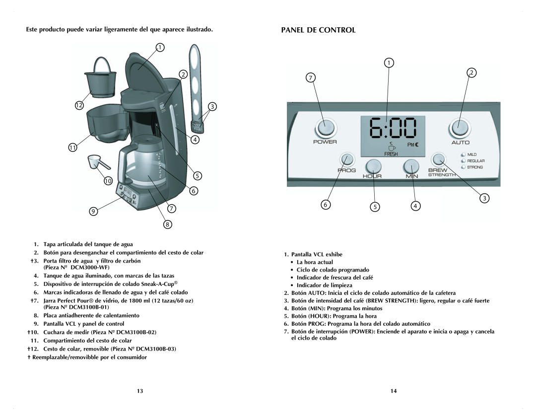 Black & Decker DCM3100B manual Panel De Control 