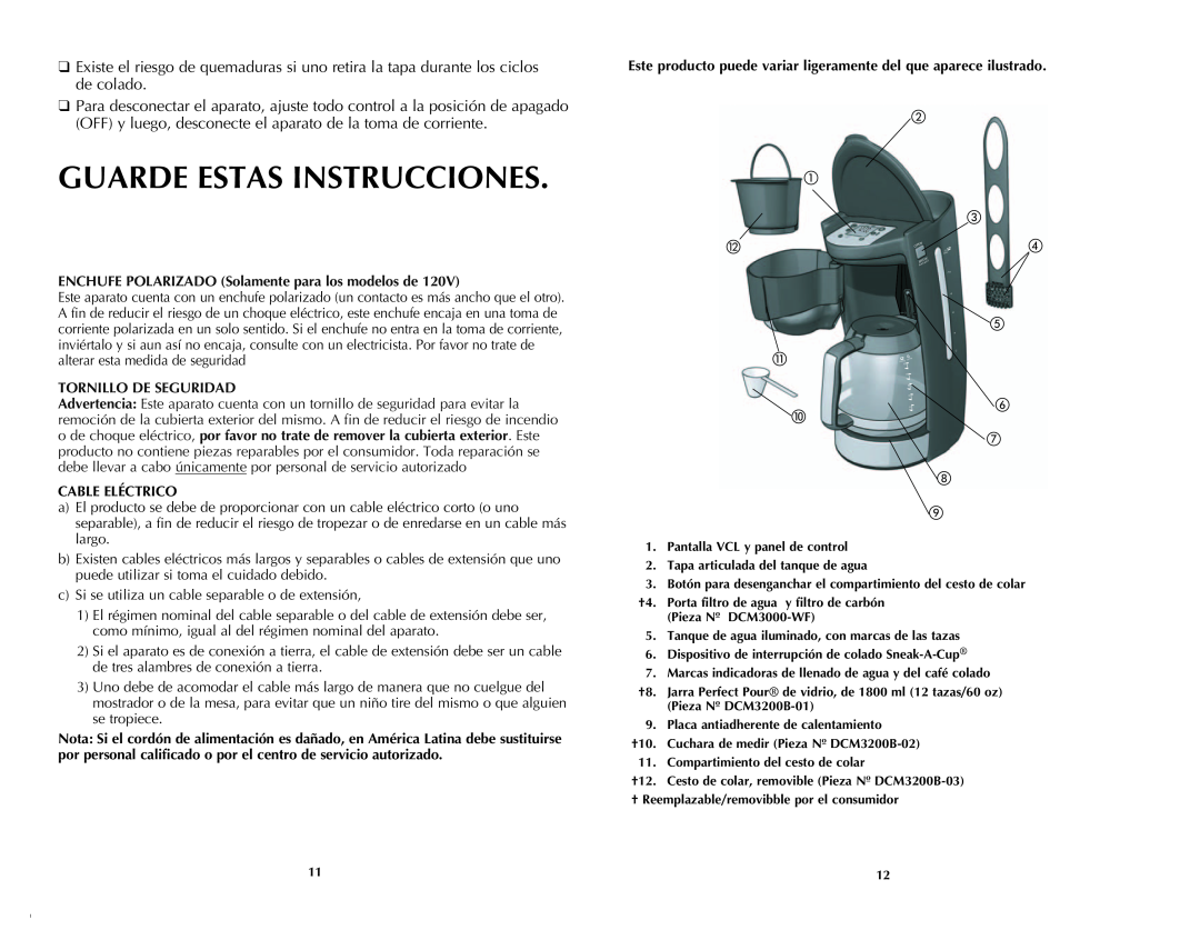 Black & Decker DCM3250B manual Guarde Estas Instrucciones, Cable Eléctrico 