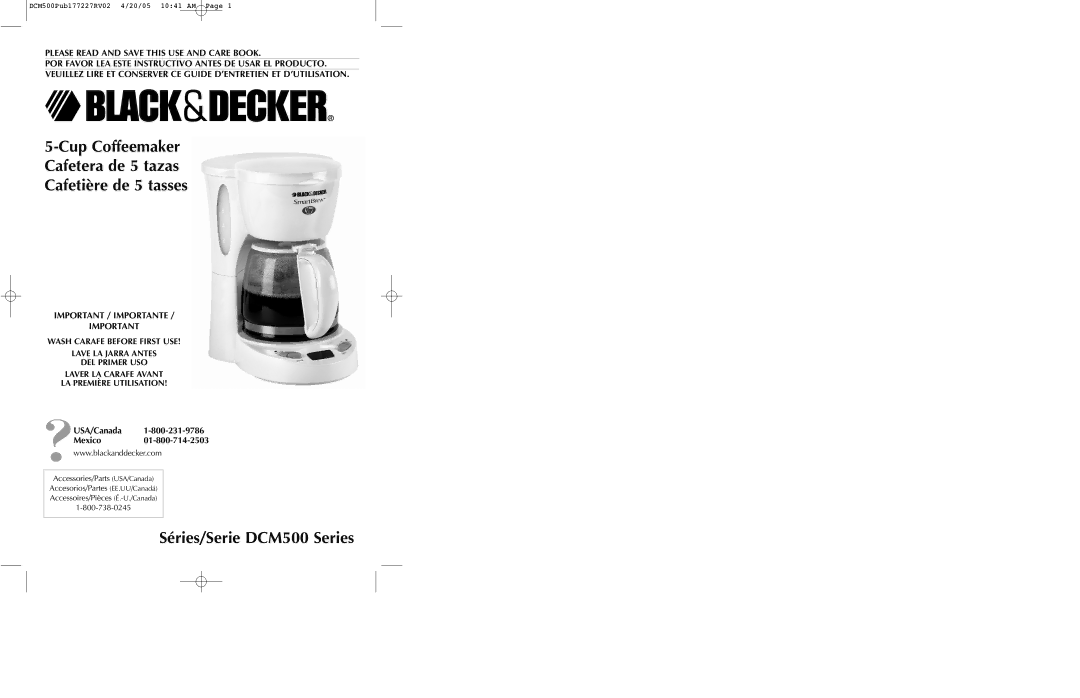 Black & Decker manual Séries/Serie DCM500 Series, USA/Canada Mexico 