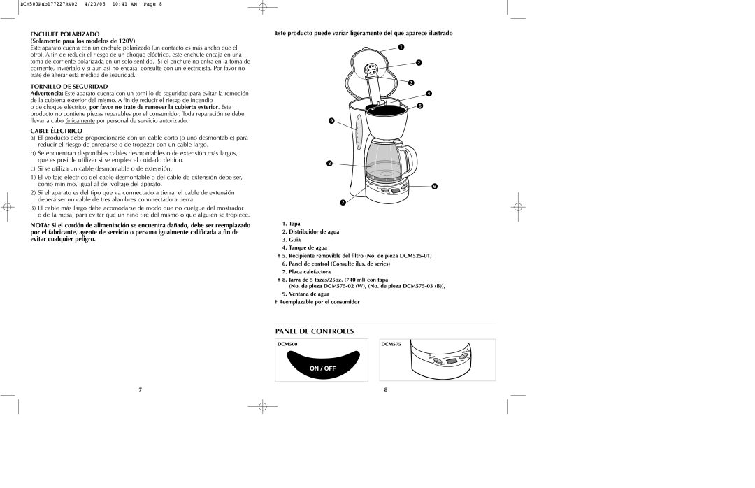 Black & Decker DCM500 Series manual Enchufe Polarizado, Cable Électrico 