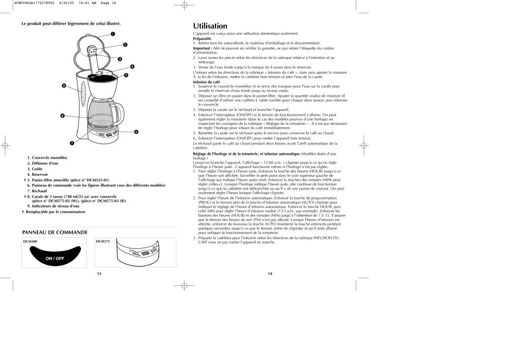 Black & Decker DCM500 Series manual Utilisation, Le produit peut différer légèrement de celui illustré, Préparatifs 