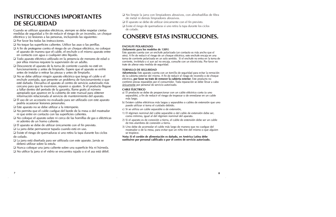 Black & Decker DCM575B, DCM580B manual Instrucciones Importantes De Seguridad, Conserve Estas Instrucciones 