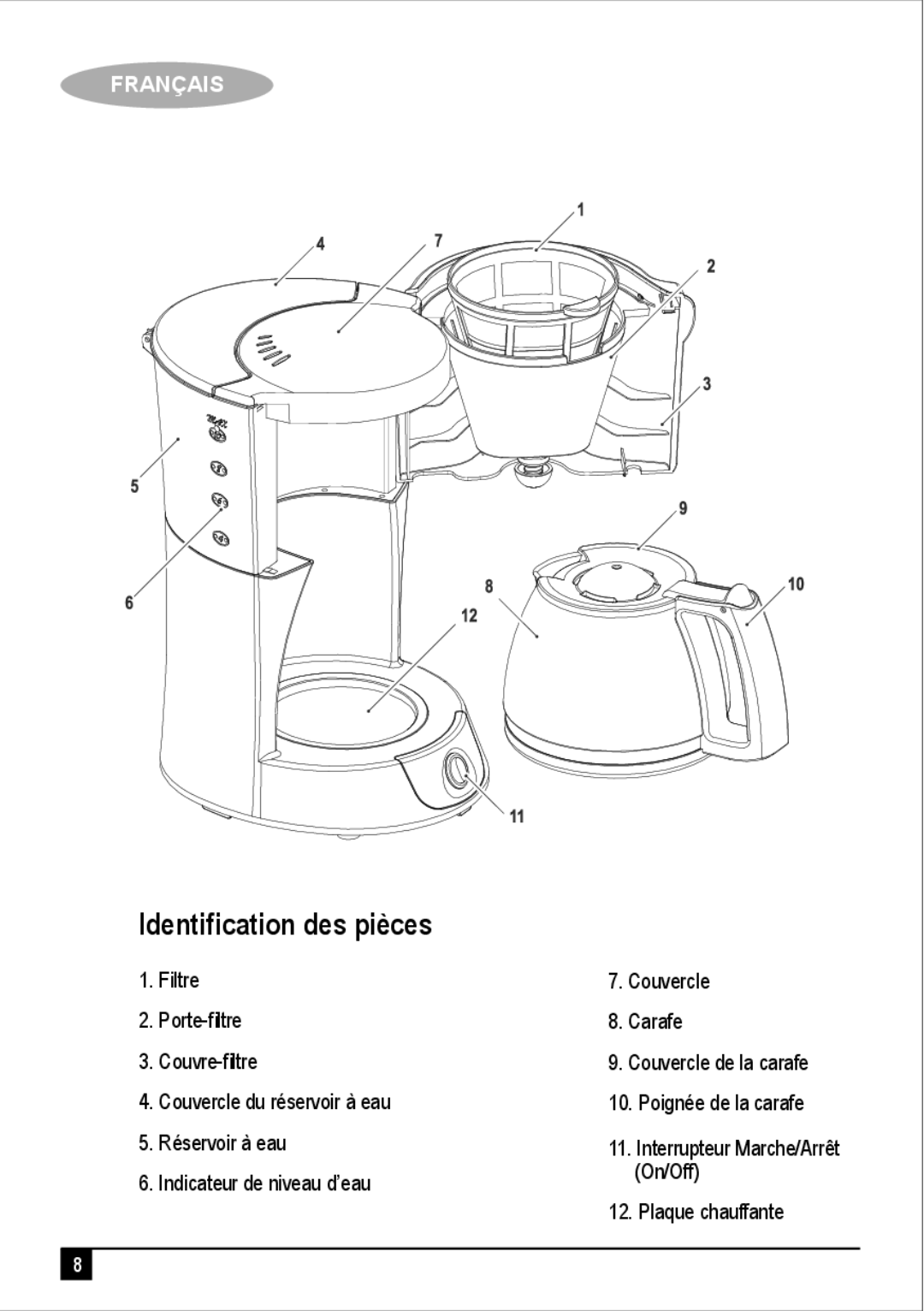 Black & Decker DCM600 manual Identiﬁcation des pièces 