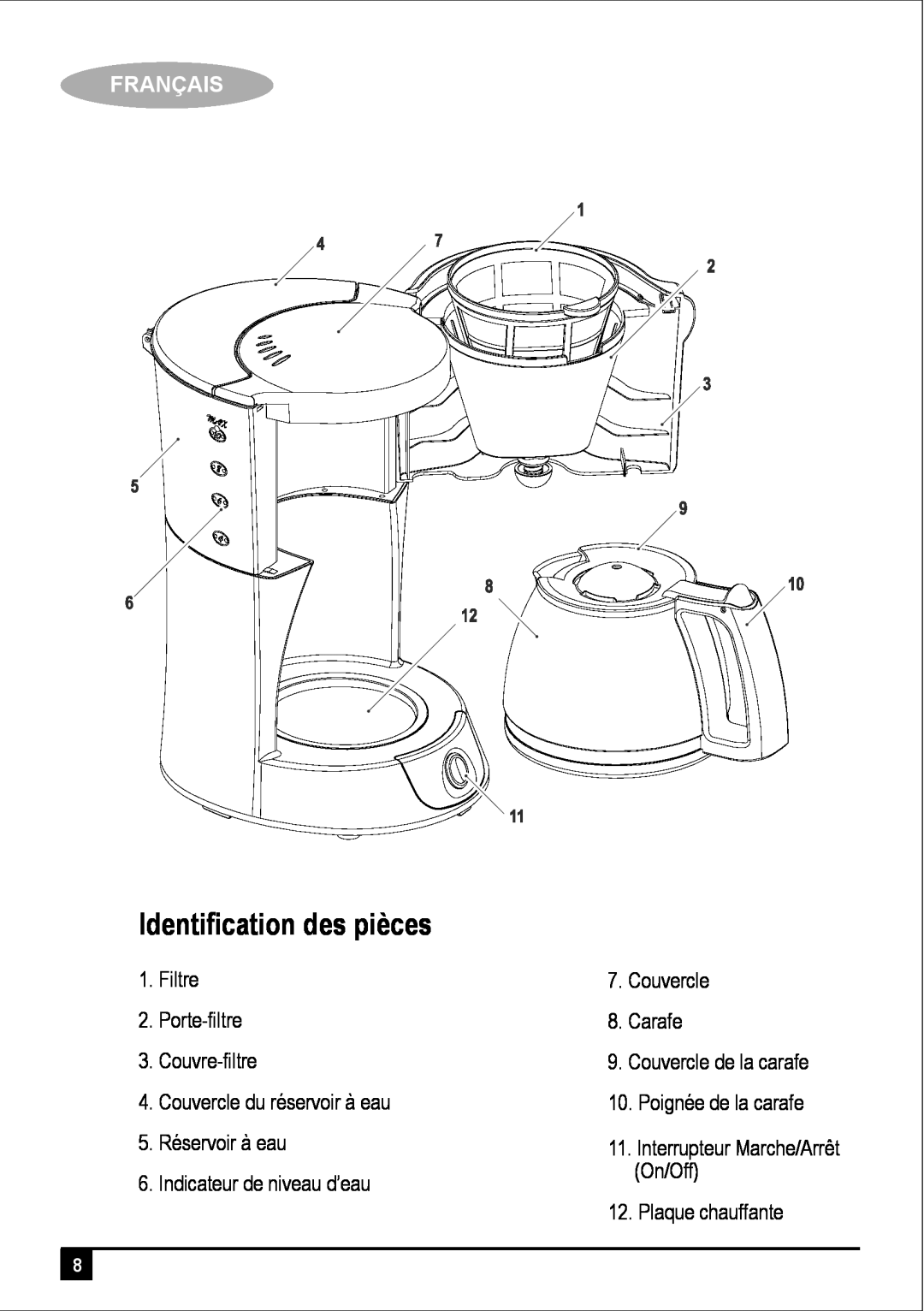 Black & Decker DCM600 manual Identiﬁcation des pièces, Français 