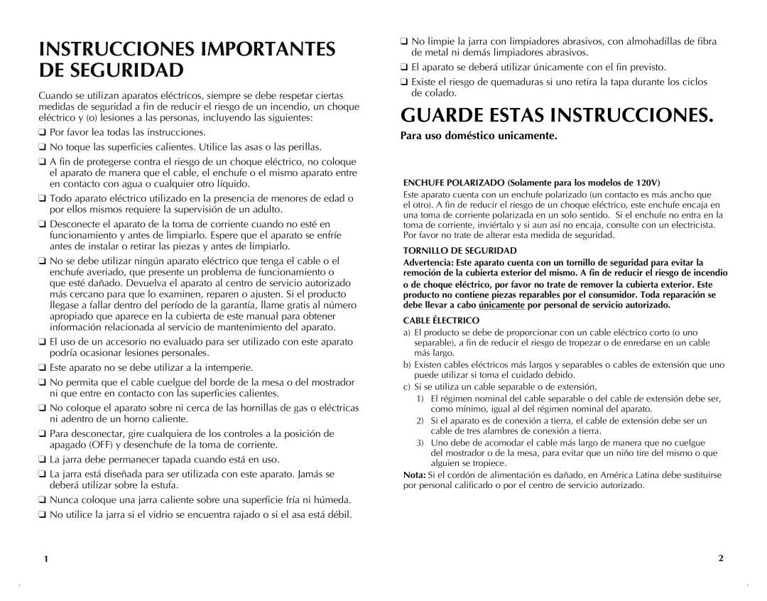 Black & Decker DCM601B, DCM601W manual Guarde Estas Instrucciones 