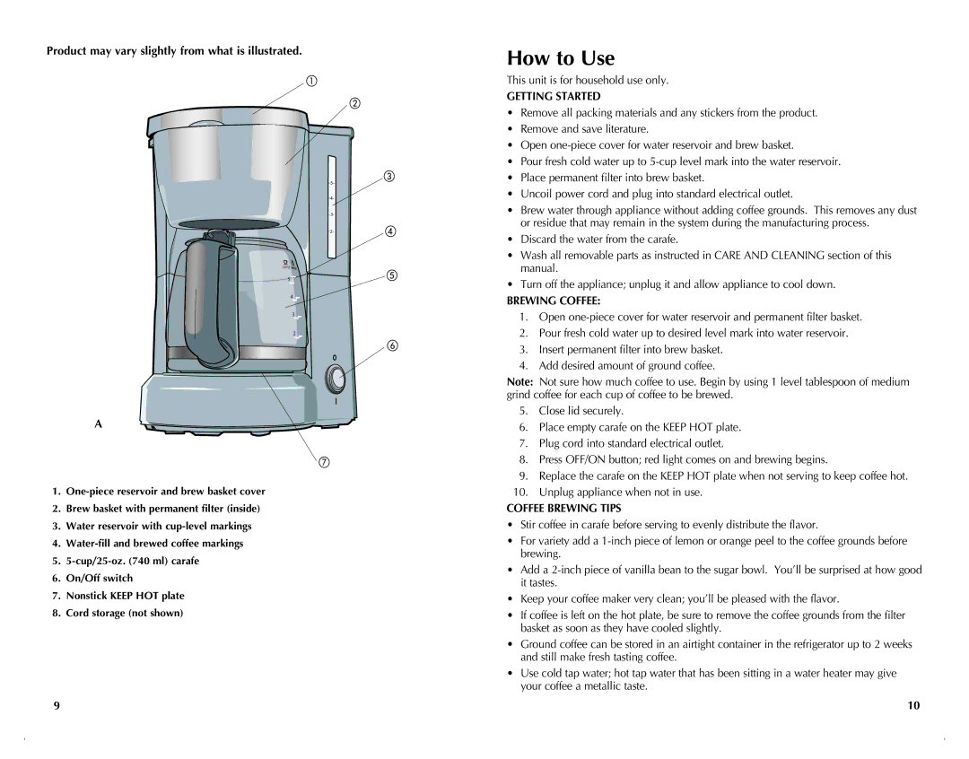 Black & Decker DCM601B How to Use, Product may vary slightly from what is illustrated, Getting Started, Brewing Coffee 