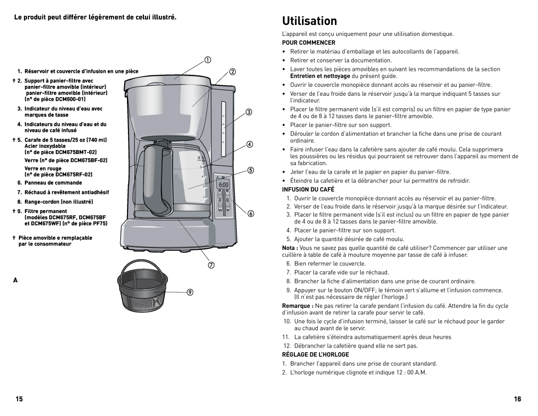 Black & Decker DCM675BFUC, DCM675RF, DCM675BMT, DCM675WF manual Utilisation,    