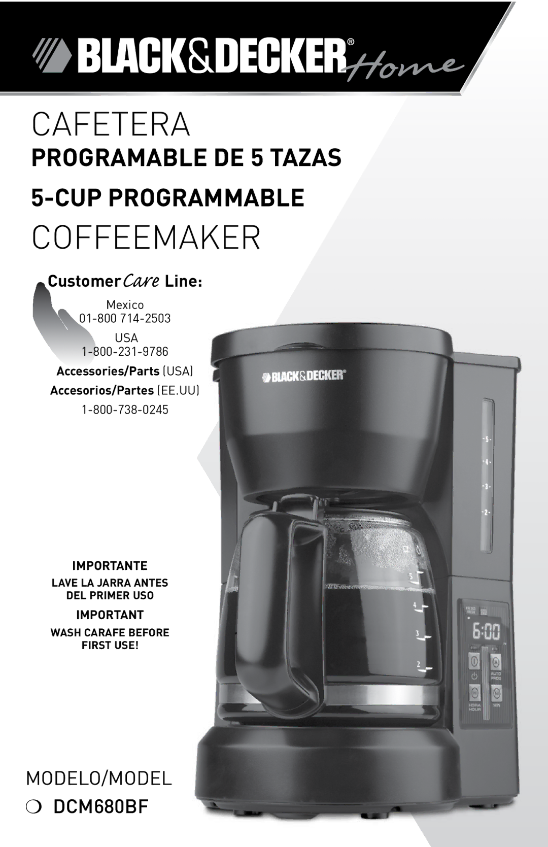 Black & Decker DCM680BF manual PROGRAMAbLE DE 5 Tazas CUP PROGRAMMAbLE, Usa, Importante 