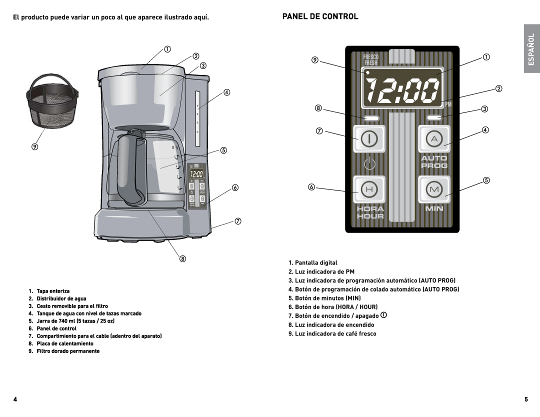 Black & Decker DCM680BF manual Panel de control, Español, El producto puede variar un poco al que aparece ilustrado aquí 
