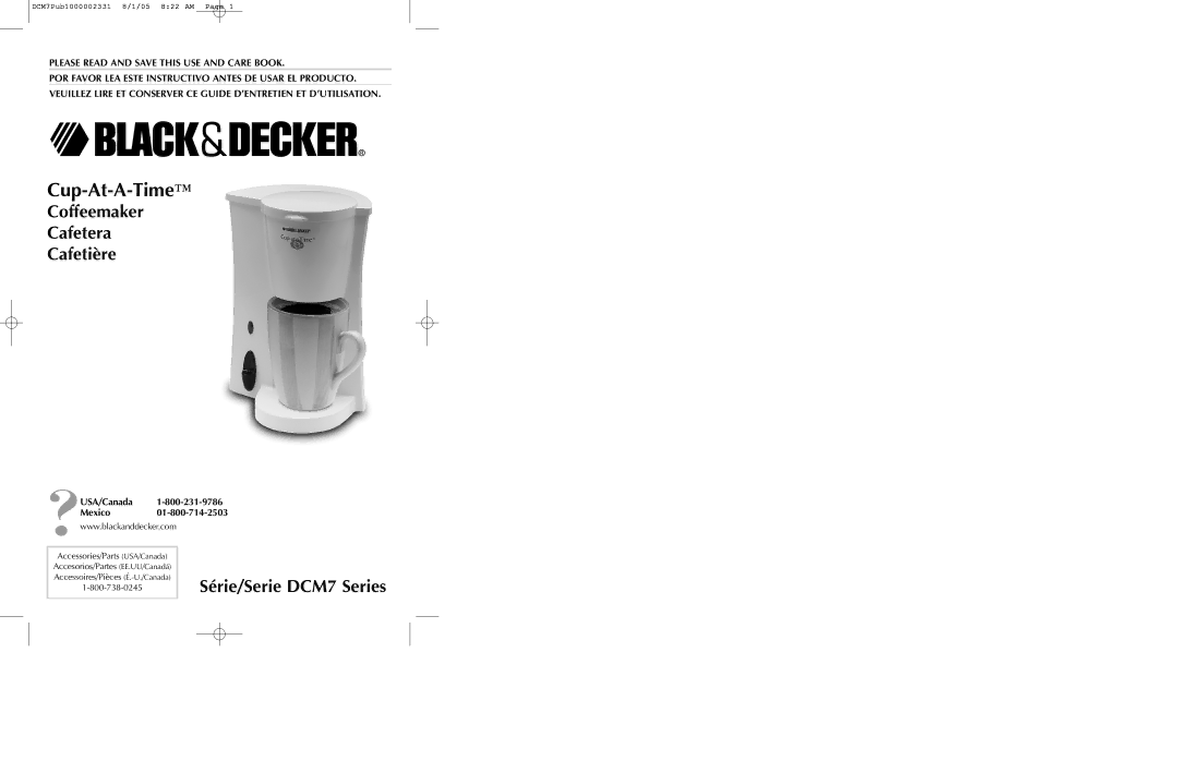 Black & Decker manual Coffeemaker Cafetera Cafetière, Série/Serie DCM7 Series, USA/Canada Mexico 