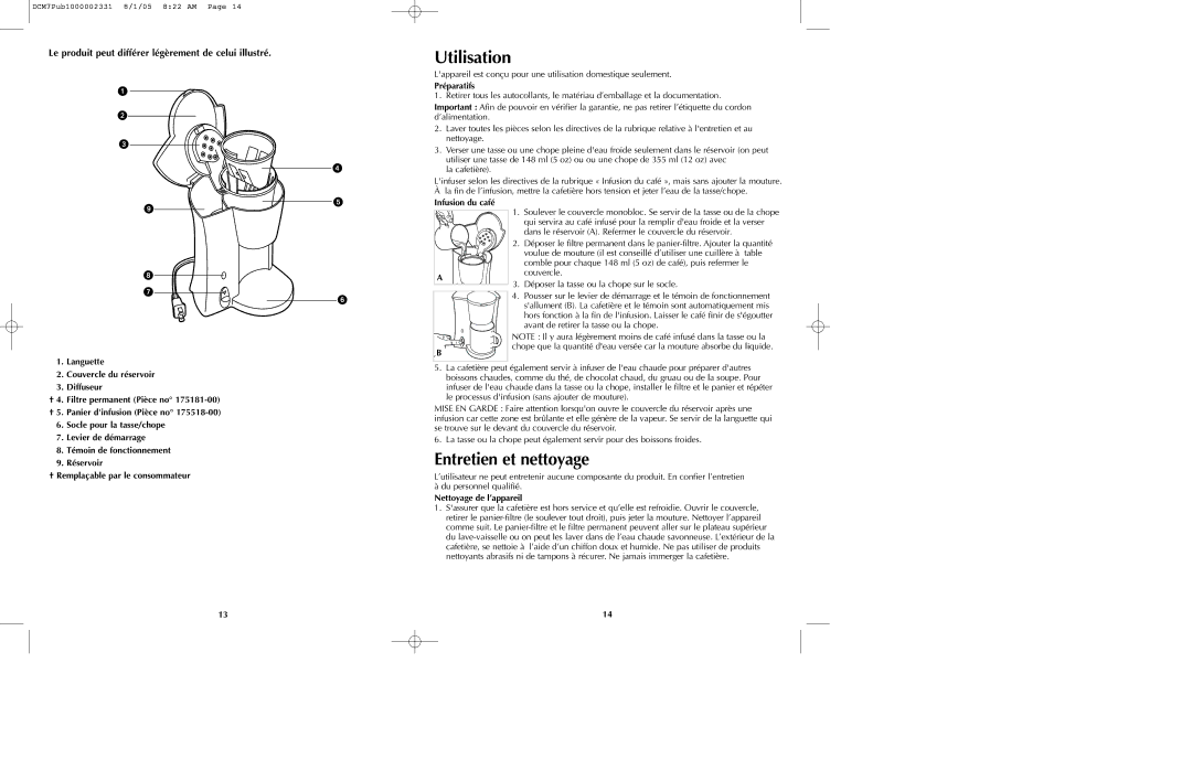 Black & Decker DCM7 manual Utilisation, Entretien et nettoyage, Le produit peut différer légèrement de celui illustré 