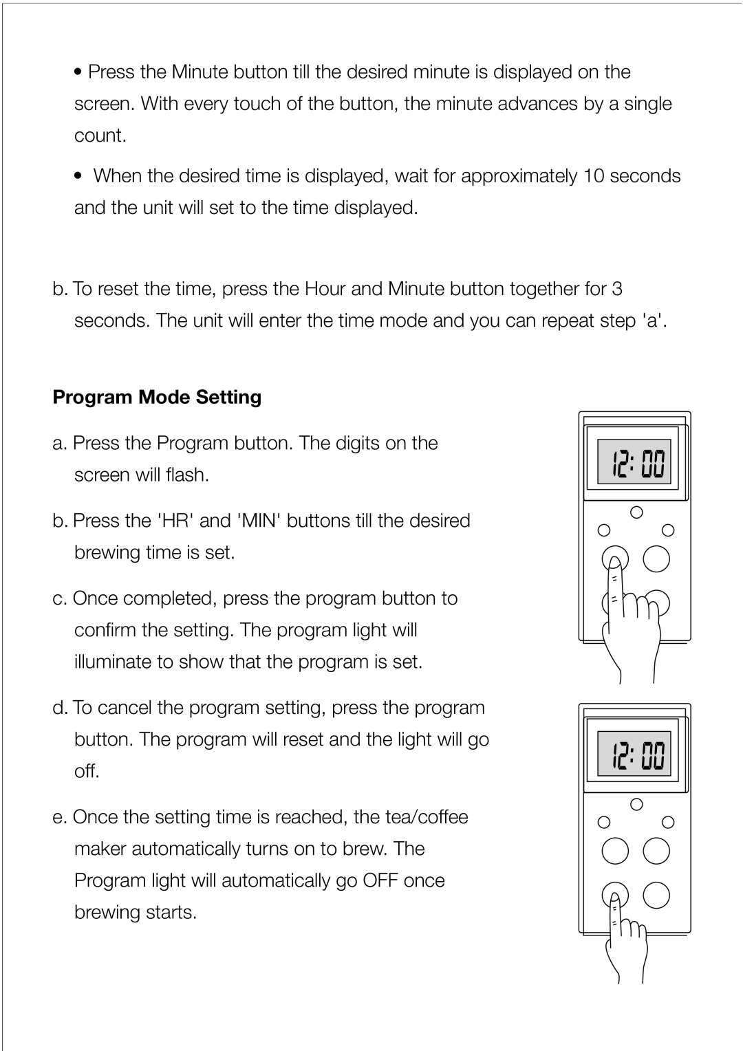 Black & Decker DCM85 manual Program Mode Setting 