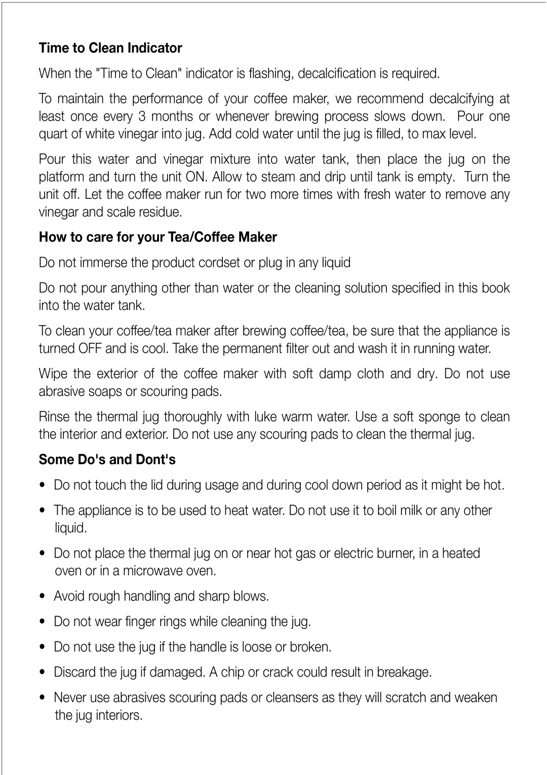 Black & Decker DCM85 manual Time to Clean Indicator, How to care for your Tea/Coffee Maker, Some Dos and Donts 