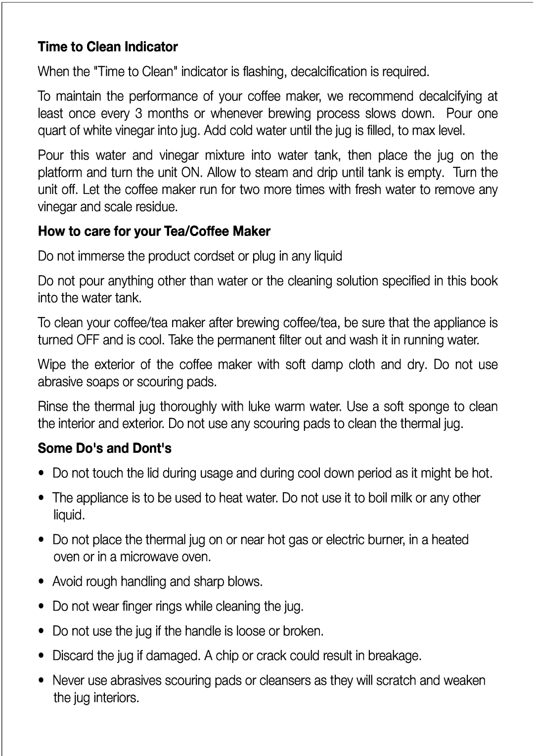 Black & Decker DCM85 manual Time to Clean Indicator, How to care for your Tea/Coffee Maker, Some Dos and Donts 