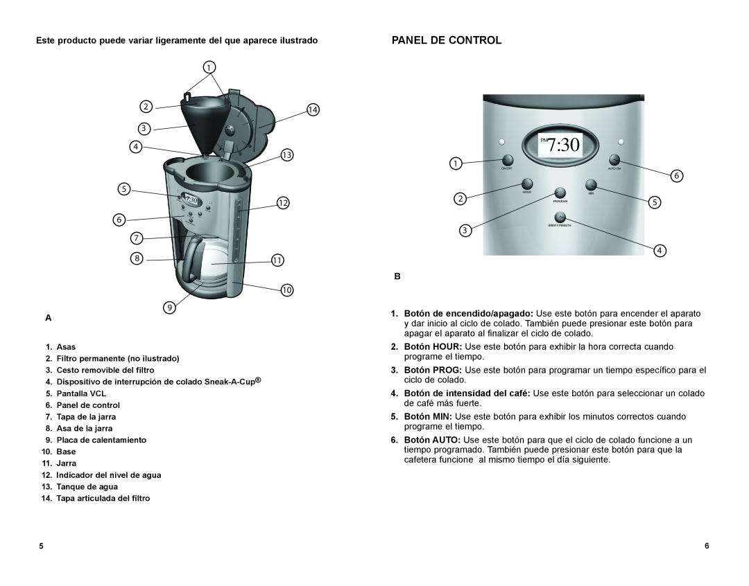 Black & Decker DCM901BKT manual Panel De Control, Este producto puede variar ligeramente del que aparece ilustrado 