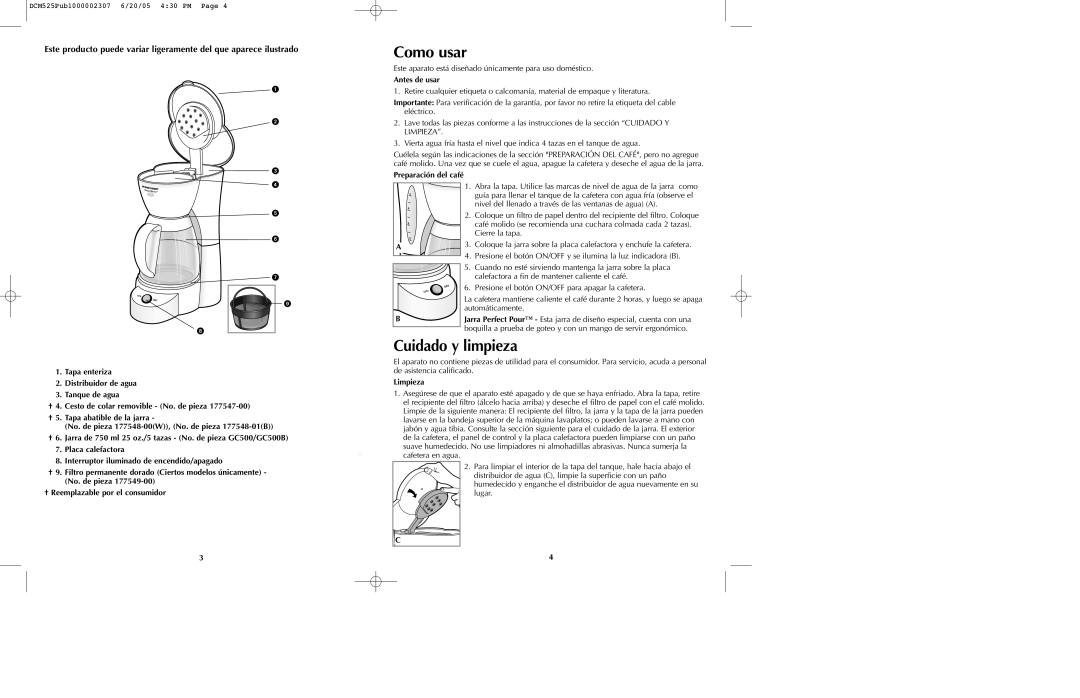 Black & Decker DCM90M manual Antes de usar, Preparación del café, Limpieza 