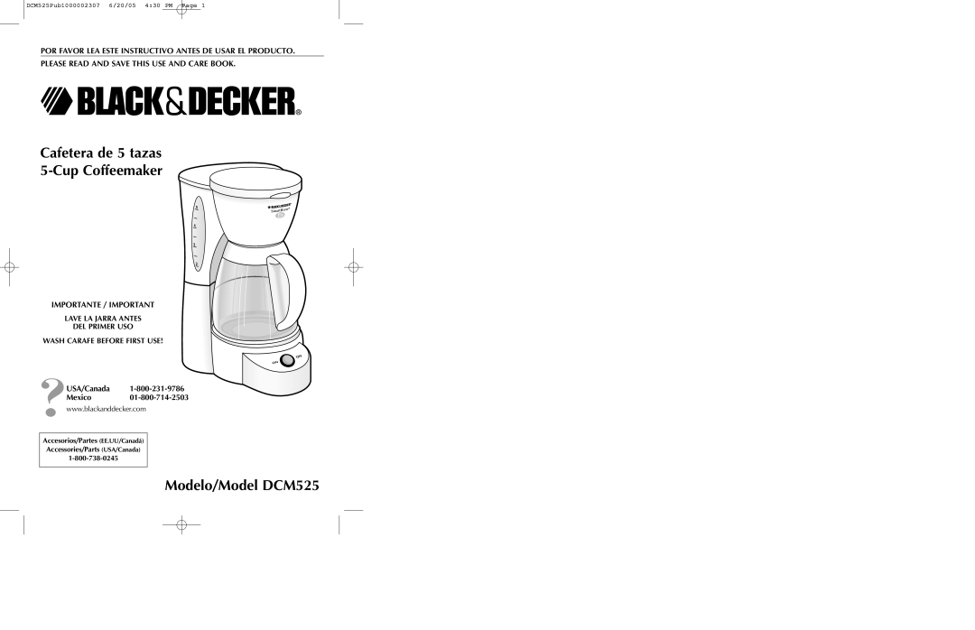 Black & Decker DCM90M manual Modelo/Model DCM525, Cafetera de 5 tazas 5-CupCoffeemaker, 5 4 