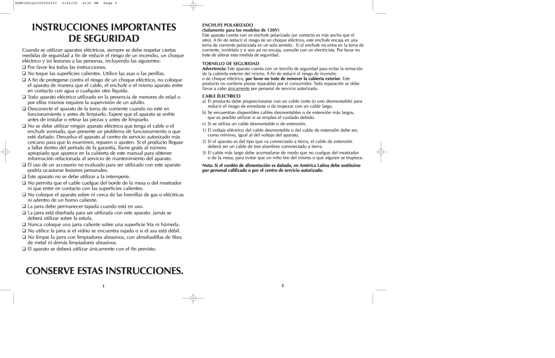 Black & Decker DCM90M manual Instrucciones Importantes De Seguridad, Conserve Estas Instrucciones 