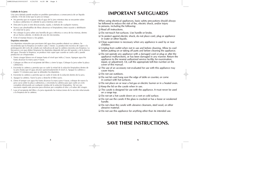 Black & Decker DCM90M manual Important Safeguards, Save These Instructions 