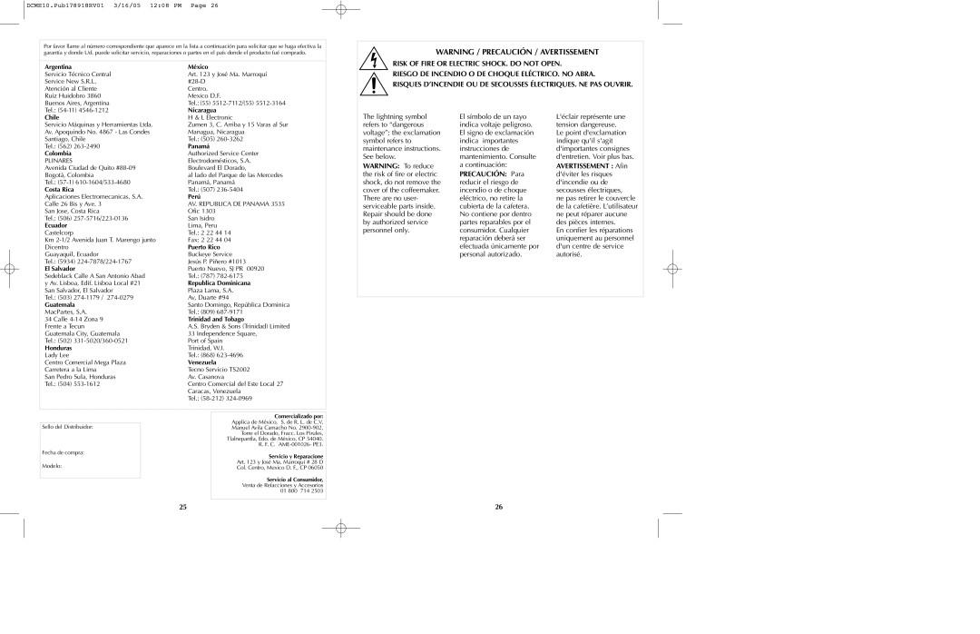 Black & Decker DCME10B manual Avertissement Afin, Argentina 