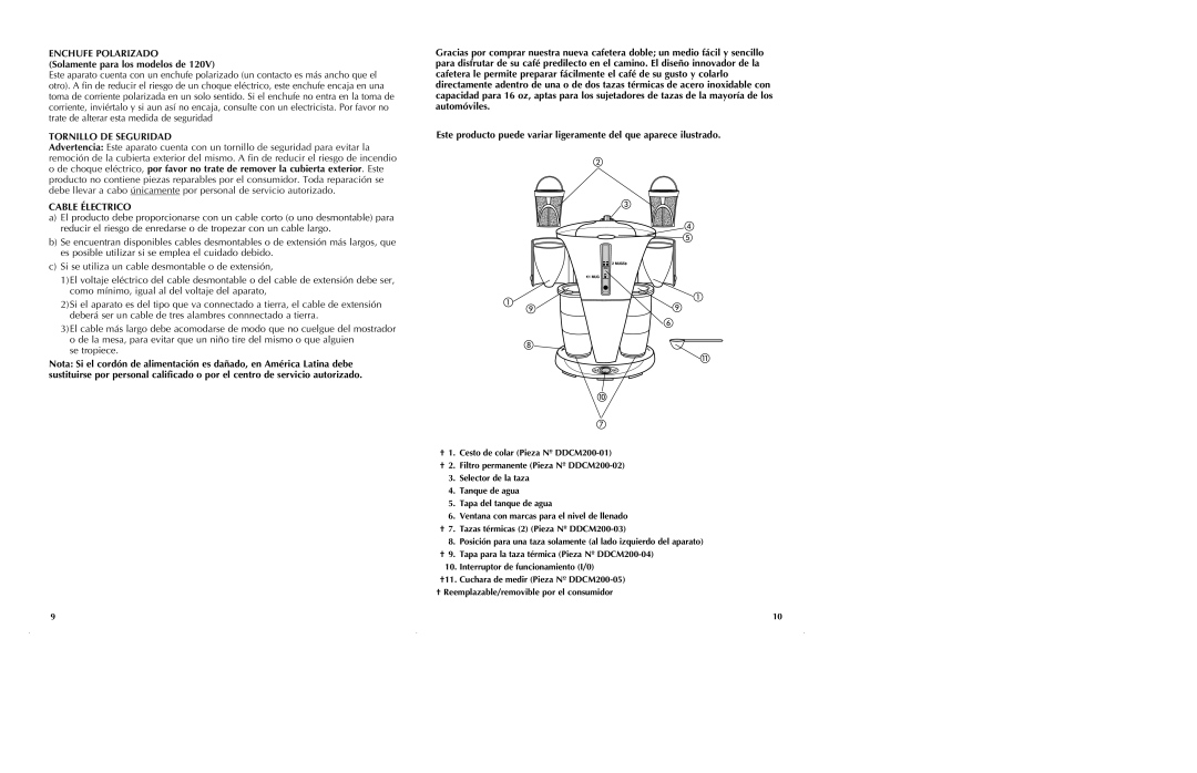 Black & Decker DDCM200 manual Enchufe Polarizado, Cable Électrico 