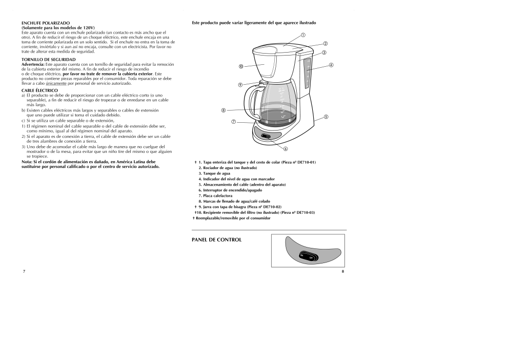 Black & Decker DE710 manual Enchufe Polarizado, Cable Électrico 