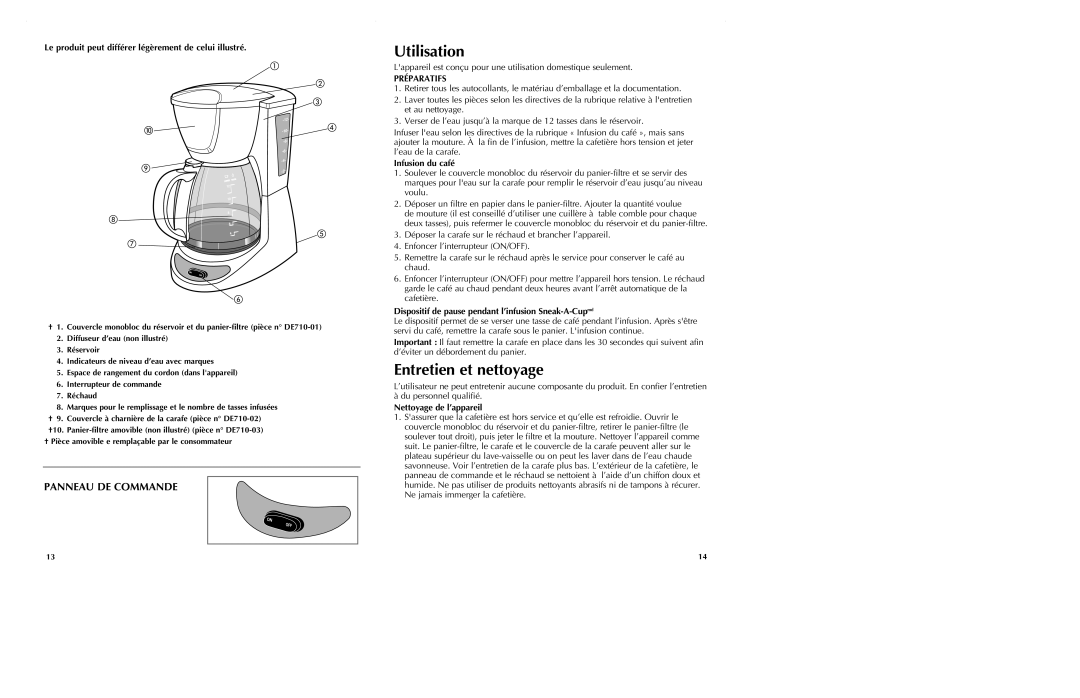 Black & Decker DE710 manual Utilisation, Entretien et nettoyage, Préparatifs 