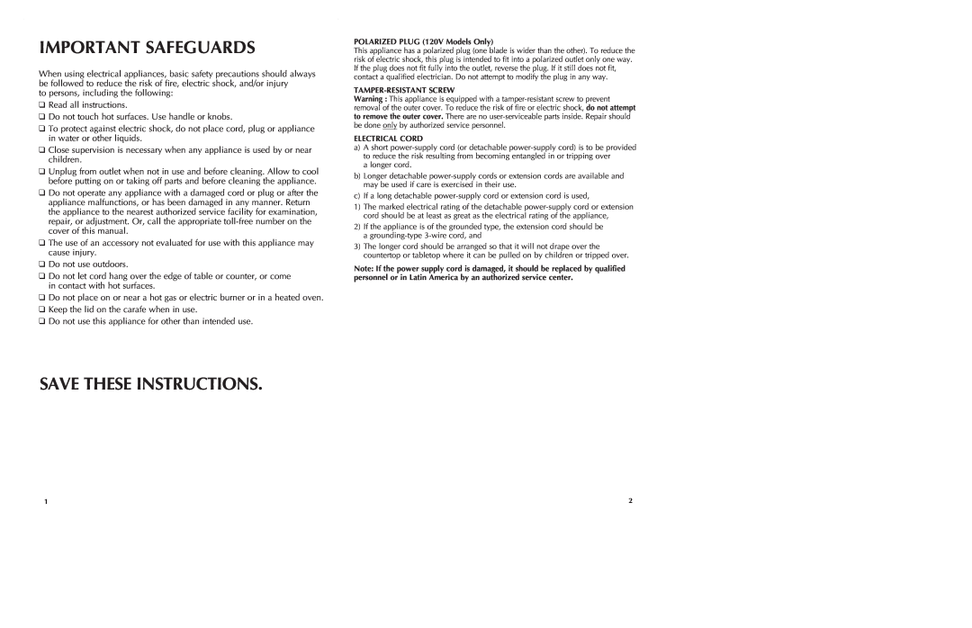 Black & Decker DE790B manual Important Safeguards, Save These Instructions 