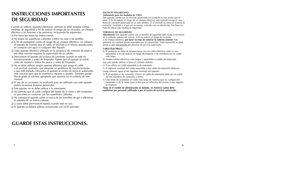 Black & Decker DE790B manual Guarde Estas Instrucciones, Instrucciones Importantes De Seguridad 