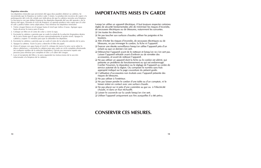 Black & Decker DE790B manual Importantes Mises En Garde, Conserver Ces Mesures 