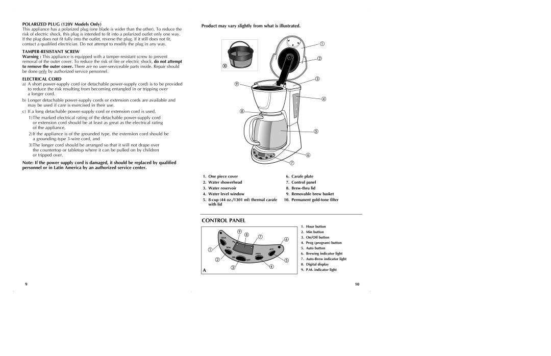 Black & Decker DE791B manual Polarized Plug 120V Models Only, TAMPER-RESISTANT Screw Electrical Cord, With lid 