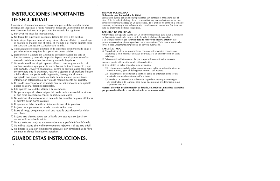 Black & Decker DE791B manual Guarde Estas Instrucciones, Instrucciones Importantes De Seguridad 