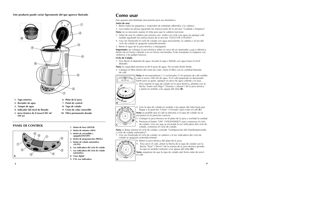 Black & Decker DE791B manual Como usar, Panel De Control 