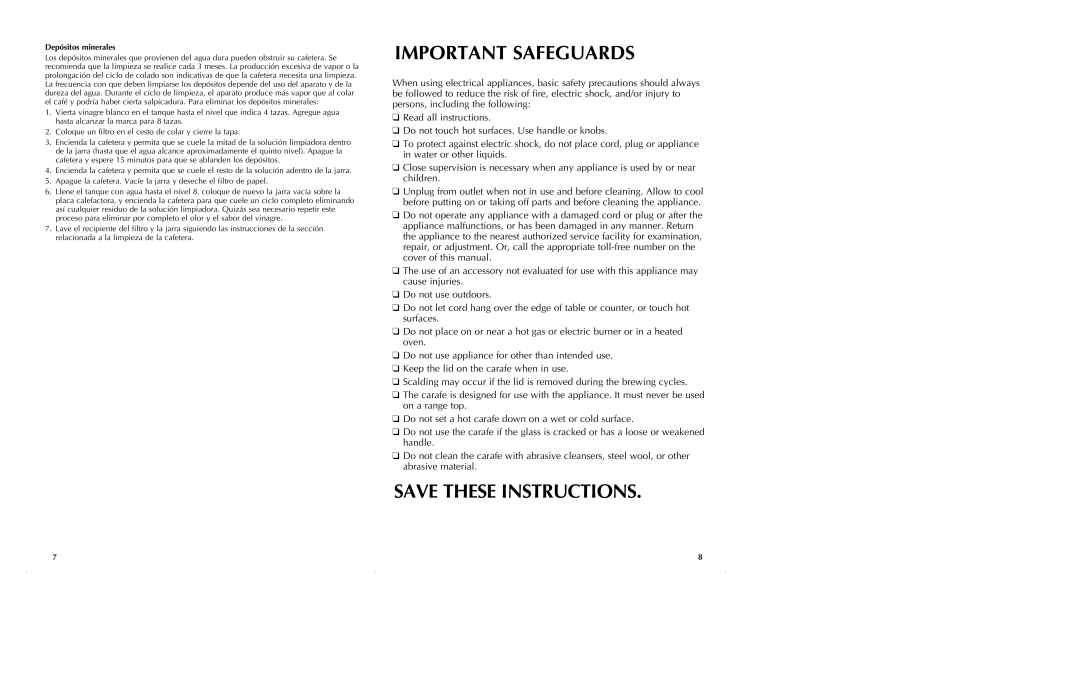 Black & Decker DE791B manual Important Safeguards, Save These Instructions 