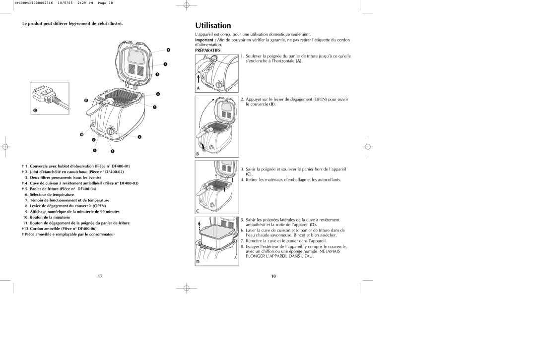 Black & Decker DF400 manual Utilisation, Le produit peut différer légèrement de celui illustré, Préparatifs 