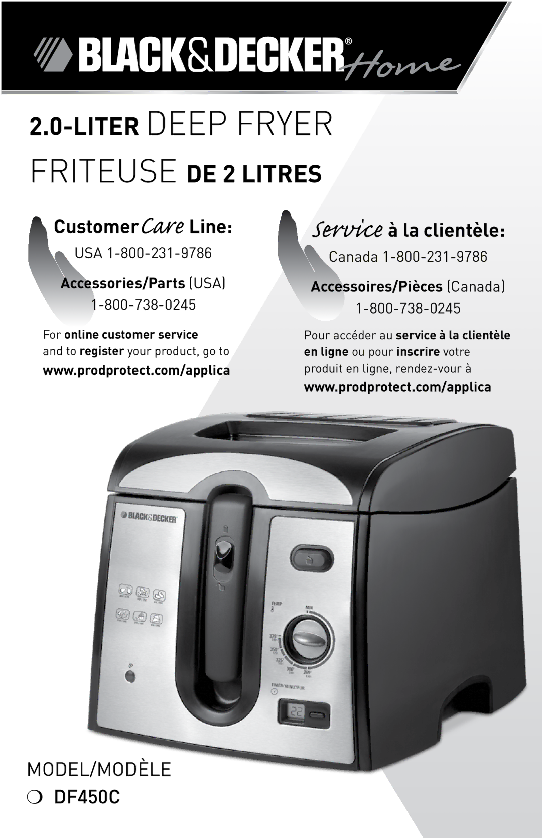 Black & Decker DF450C manual Liter Deep Fryer FRITEuSE DE 2 Litres 