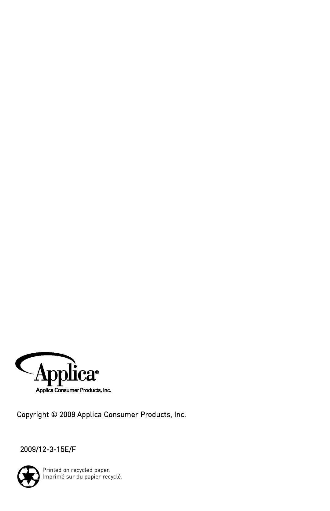 Black & Decker DF450C manual Copyright 2009 Applica Consumer Products, Inc, 2009/12-3-15E/F 