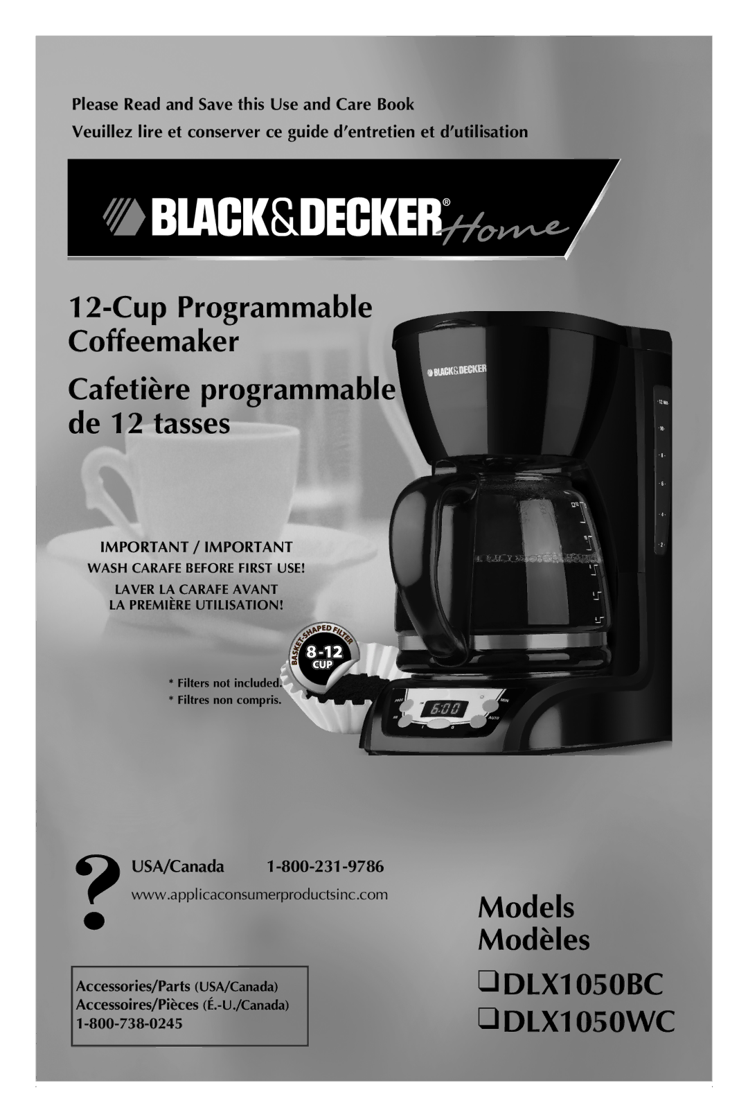 Black & Decker manual Models Modèles DLX1050BC DLX1050WC, USA/Canada, Important / Important 