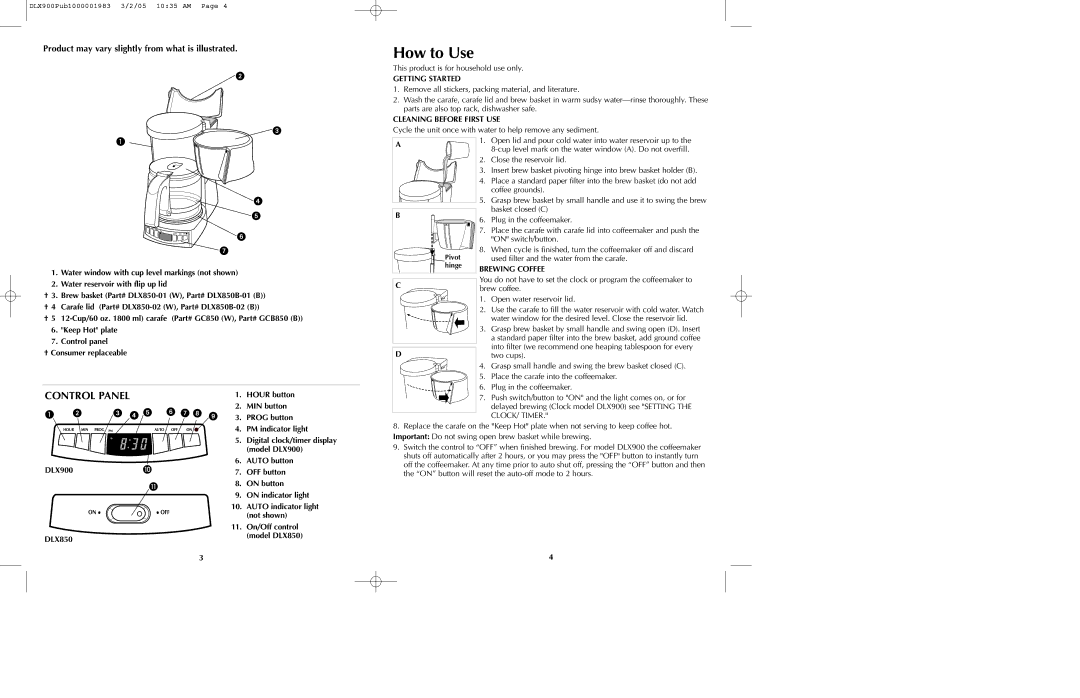 Black & Decker DLX850 DLX900 manual How to Use, Control Panel, Product may vary slightly from what is illustrated 