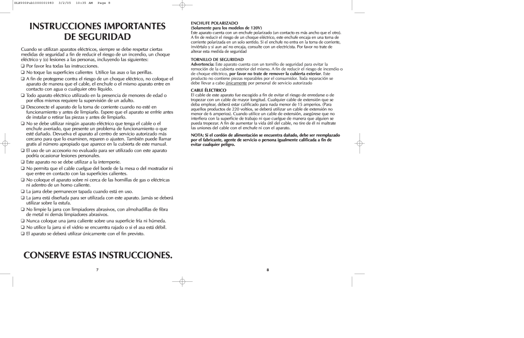 Black & Decker DLX850 DLX900 manual Instrucciones Importantes De Seguridad, Conserve Estas Instrucciones 