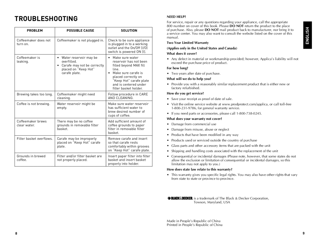 Black & Decker DLX850B manual Problem Possible Cause Solution, Need HELP? 