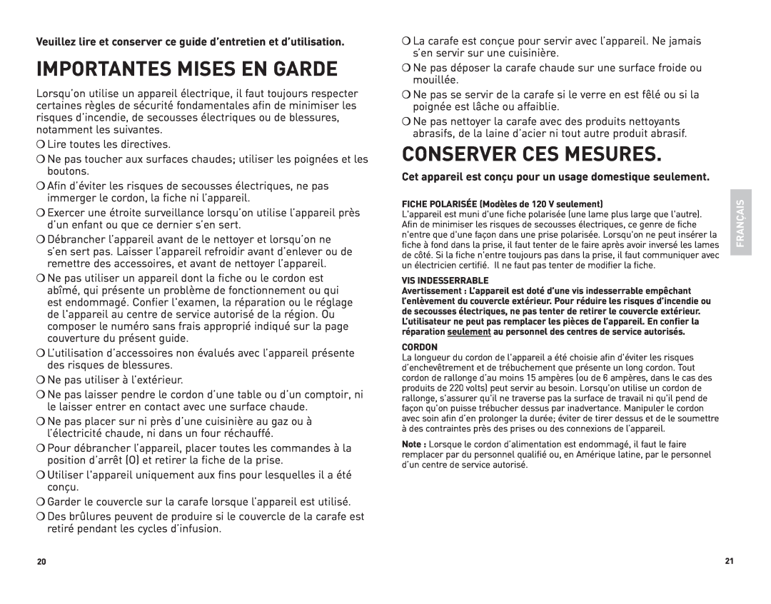 Black & Decker DLX850B manual Importantes Mises En Garde, Conserver Ces Mesures 